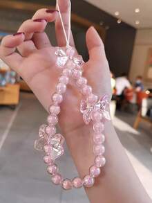 Bow Knot Phone Lanyard Wrist Strap Short Chain Pendant, Crystal Beaded Charm Accessory, Universal - Multicolor - View 16