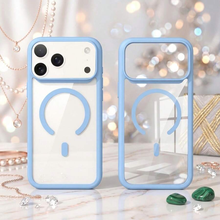 1 Ốp lưng điện thoại màu xanh nhạt sang trọng, bán trong suốt, họa tiết hình học, tương thích với iPhone 16, 15, 14, 13, 12, 11 Pro Max, thiết kế acrylic trong suốt và sạc không dây từ tính, chống nước, chống sốc, chống rơi, chống trầy xước, quà tặng mùa xuân. Tương thích với Samsung Galaxy A57, A37, A56, A36, A26, A16, S25FE, A17/Galaxy S26Ultra/S26Plus/S26/S26Edge/S26Pro/S25 Ultra, S24 Ultra.