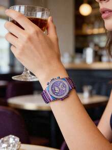Guess Đồng hồ nữ thời trang chạy bằng pin thạch anh, vỏ thép không gỉ cầu vồng, mặt số đa chức năng cắt tia nắng cầu vồng, dây đeo thép không gỉ đánh bóng cầu vồng, thiết kế kim chỉ giờ, món quà kỷ niệm/sinh nhật lý tưởng. - Nhiều màu - Xem 5