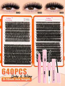Bộ dụng cụ nối mi tự làm 640 món (50D+60D+80D) - Bao gồm mi giả, keo dán, nước tẩy trang, nhíp, dễ sử dụng cho cả chuyên gia và người mới bắt đầu, tiện lợi cho việc sử dụng tại nhà. Bộ dụng cụ khởi đầu nối mi: Bao gồm mi giả, keo dán, nước tẩy trang và các dụng cụ, cho phép bạn dễ dàng tạo hiệu ứng mi chuyên nghiệp tại nhà. - Nhiều màu - Xem 10