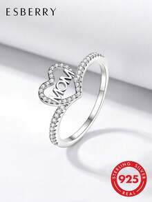 ESBERRY 1 chiếc nhẫn bạc 925 Sterling tối giản, thanh lịch, đính kim cương hình chữ "Mom", thích hợp đeo hàng ngày, quà tặng Ngày của Mẹ, trang sức tinh tế, quà sinh nhật. - chiếc nhẫn tình yêu kim cương - Xem 1
