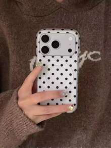 Nuevo estuche de teléfono de estilo coreano de moda con lunares blanco y negro magnéticos, compatible con iPhone 17 Pro Max/ 16 Pro Max/15 Pro Max/14 Pro/13 Pro, estuche de teléfono de diseño creativo unisex - Blanco - Ver 4