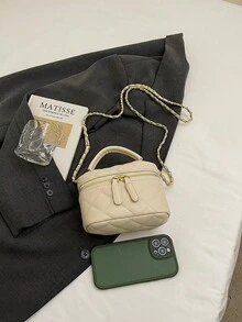迷你女士手提包，多功能时尚，采用PU材质，拉链闭合设计，可手提或肩背，圆形设计，适合女士、女大学生、上班族、外出、约会、旅行和其他日常使用，一款适合各种场合的时尚包包。 - 白色 - 查看 2