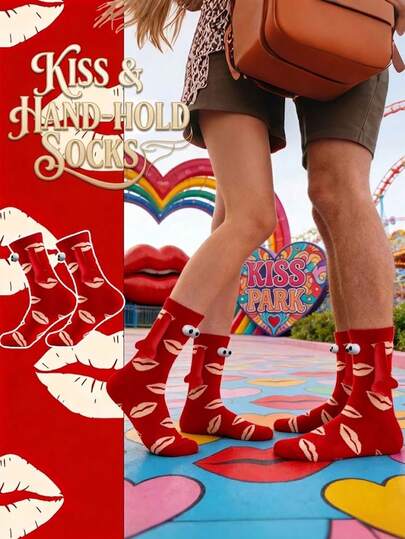 1双男女通用的牵手情侣袜，适合所有季节，时尚百搭的中筒袜，适合赠送给家人、朋友和爱人，适合各种穿着场合。