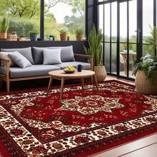 Luxurious Bohemian Persian Mat - Non-Slip Backing, Machine Washable Polyester Mat With Red & Golden Floral Pattern, Plush  For Living Room, Bedroom - 16*24 inch/40*60 cm - Xem 12