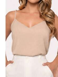 Thin-Strapped Tank Top, Polyester. Available In Sizes V, P To GG. Perfect For Everyday Travel, Vacation, Home, And Summer. - 米色 - 查看 3