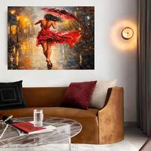 Con marco 1 Pieza de Arte en Lienzo "Mujer con Vestido Rojo Caminando bajo la Lluvia" - Pintura Urbana Nocturna, Cuadro Moderno Enmarcado, Listo para Colgar, Alta Calidad y Colores Vibrantes para Sala, Dormitorio u Oficina, Decoración Elegante, Diseño Interior, Impresión de Alta Calidad, Obra Decorativa - Enmarcado - Ver 7