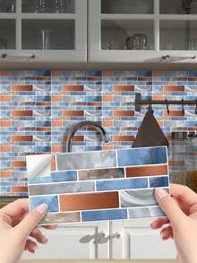 10Pcs Marble Pattern Self-Adhesive Removable Wallpaper, 3.97.8in/5.911.8in Rectangle Oil-Proof Easy To Clean Thickened Renter Friendly Wall Tile Sticker, For Kitchen Backsplash Bathroom Living Room Bedroom Dorm Rental Apartment Home Decor - Marble Tile Sticker - View 8