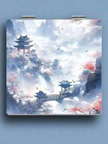 1个方形双面玫瑰图案迷你化妆镜，圆形蝴蝶折叠双面镜，可折叠，便携，旅行口袋化妆镜，迷你翻盖放大化妆镜 - 彩色 - 查看 1