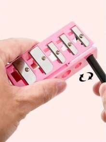 1 chiếc bút kẻ mắt 5 lỗ cao cấp màu hồng, bút kẻ lông mày, cọ trang điểm, gọt bút chì. Gọt bút chì thiết kế 5 lỗ, tiện dụng đa chức năng. - Hồng - Xem 2