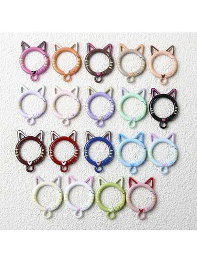 8个彩色珐琅猫咪钥匙扣夹 - 圆形合金弹簧扣带开口环，DIY饰品配件，适用于手机挂绳和包包挂饰，创意工艺配件