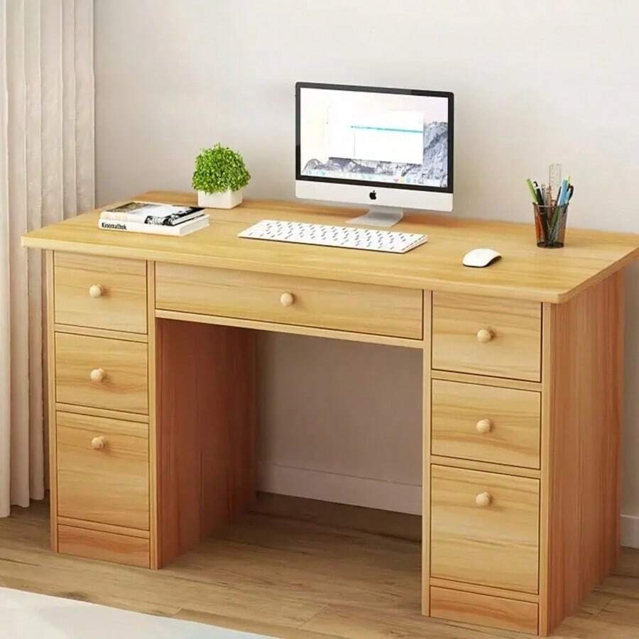 Home Desk With Drawers, Melamine-Coated Chipboard Drawer Unit, Shelving Unit And Computer Desk - Maple - View 1