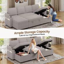 Corner Sofa Bed, U-Shaped Sleeper Sectional Couch Bed, 3-In-1 Corduroy Convertible Pull Out Sofa Bed With Adjustable Backrest, Storage And Cup Holder For Living Room, Grey - 4-seater U-shaped Corduroy Silver-grey - View 8