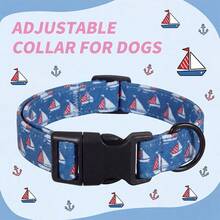 帆船图案狗项圈 - 蓝色航海设计 - 可调节黑色五金配件 - 适合小型、中型、大型幼犬 - 混合色 - 查看 1