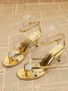 Giày sandal cao gót mũi nhọn đính đá lấp lánh dành cho nữ, thích hợp cho công sở, tiệc tùng, đám cưới, hộp đêm, giày cao gót thời trang nữ. - Vàng - Xem 1