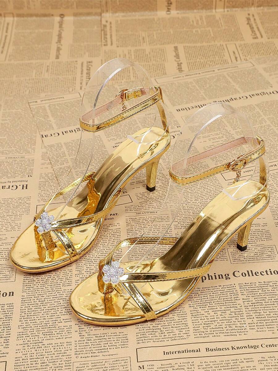 Giày sandal cao gót mũi nhọn đính đá lấp lánh dành cho nữ, thích hợp cho công sở, tiệc tùng, đám cưới, hộp đêm, giày cao gót thời trang nữ. - Vàng - Xem 1