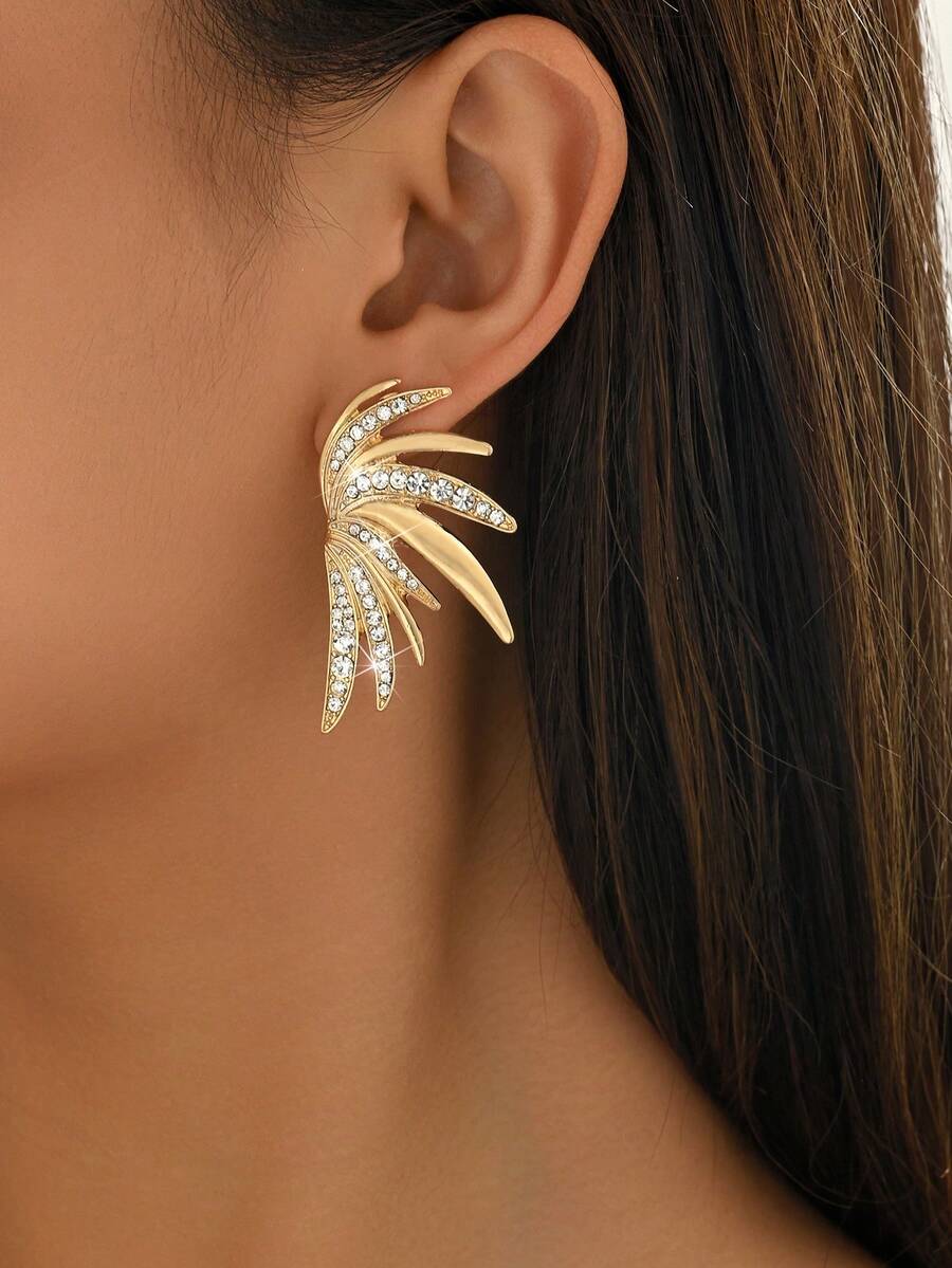 1 par de pendientes colgantes de metal con alas de mariposa geométricas doradas y rhinestones, con múltiples estilos disponibles incluyendo floral, en forma de abanico, lágrima, fuegos artificiales, pluma con gema incrustada, en forma de U, estrella de mar, óvalo asimétrico con rhinestones, diseño versátil para realzar tu estilo, adecuado para uso diario y fiestas durante todo el año, elaborado para mujeres elegantes y encantadoras - Multicolor - Ver 1