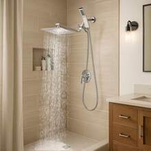 G-Promise - Cabezal de ducha doble cuadrado totalmente de metal de 8 pulgadas con combo de spray de mano cabezal de ducha de lluvia brazo de extensión ajustable desviador suave de 3 vías manguera - 8 pulgadas - Ver 5