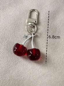 1pc Women's New Shiny Simulated Cherry Keychain Accessory, Fashionable Delicate 3D Fruit Bag/Phone Charm Pendant - Burgundy - View 2