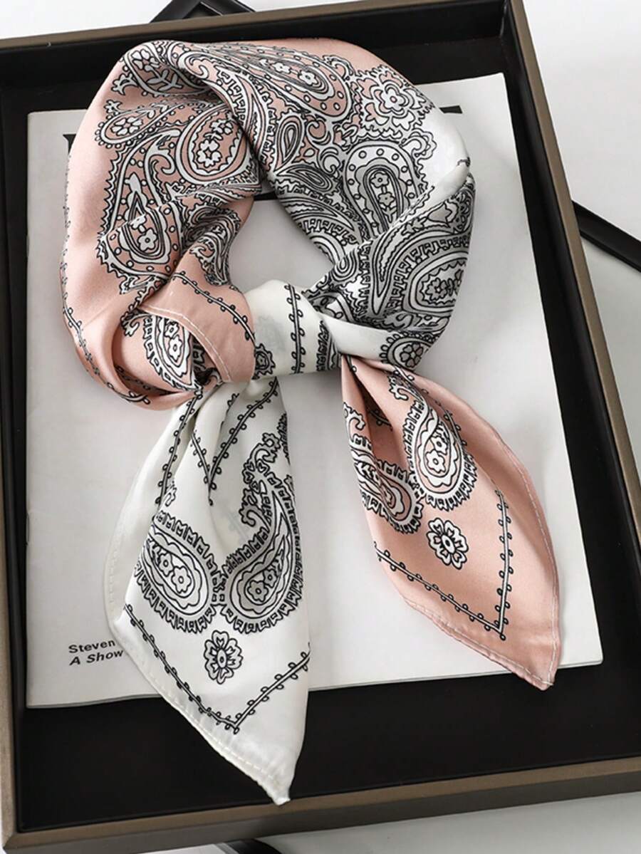 1pc Bohemian Paisley Patterned 27.5" X 27.5" Silk Bandana Scarf For Men&Women, Fashionable Unisex Style Design, Suitable For Daily Wear,Holiday,Travel - White - View 1