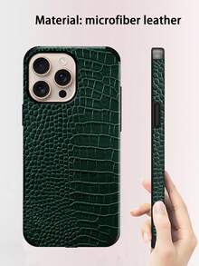 Crocodile Pattern 1pc Black Crocodile Leather Texture Shockproof Phone Case With Rotating Sound Design, Compatible With Iphone 17/16/15/14/13/12/11/XR/7P/8P/XS Max/X/XS, Galaxy - Dark Green - View 3