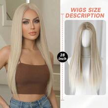 ROALYUV Lace Front Long Straight Layered Wig With Blonde Highlights For Women, Natural Hairline Synthetic Wig, Heat Resistant Fiber, Breathable Adjustable Cap, Soft Smooth And Fluffy, Easy To Wear & Style, Ideal For Daily Wear, Party, Cosplay, Dating And All Occasions - Màu xám nhạt ánh vàng chuyển sắc - Xem 3