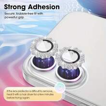 钻石齿轮相机镜头保护膜，兼容苹果17/16/15/14/13/12/11 Promax Pro Plus Mini 16e 17Air系列，超高清全覆盖防刮防指纹相机镜头保护膜 - 紫色 - 查看 4