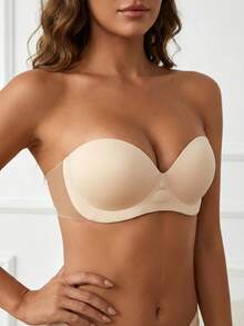 1 Set Adhesive Push-Up Invisible Strapless Bra, Cleavage Enhancing, Suitable For Wedding Dresses, Tight Tops, Bodycon Dresses, And Other Occasions, Wedding Essential, Styling Essential - Apricot - View 2