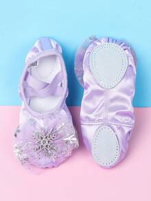 Children's Cute Princess Snowflake Indoor Soft Sole Ballet Dance Shoes, Lace-Free Dance Yoga Shoes - Purple - View 3
