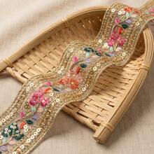 1/5 Yard Luxury Floral Embroidered Lace Trim With Gold Sequins, Vintage Mesh Ribbon Suitable For Dress Neckline, Headband, DIY Sewing, Curtain Decor, Wedding Dress, Gift Wrapping, And Beginner Sewing - Multicolor - View 11