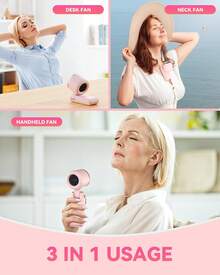Portable Handheld Turbo Fan, 5 Gear Wind, Battery Operated, Up To 12 Working Hours, 3 IN 1 Hand Fan With Air Turbo Tech Cooling Fan For Outdoor Activities, Travel, Beach - Hồng - Xem 5