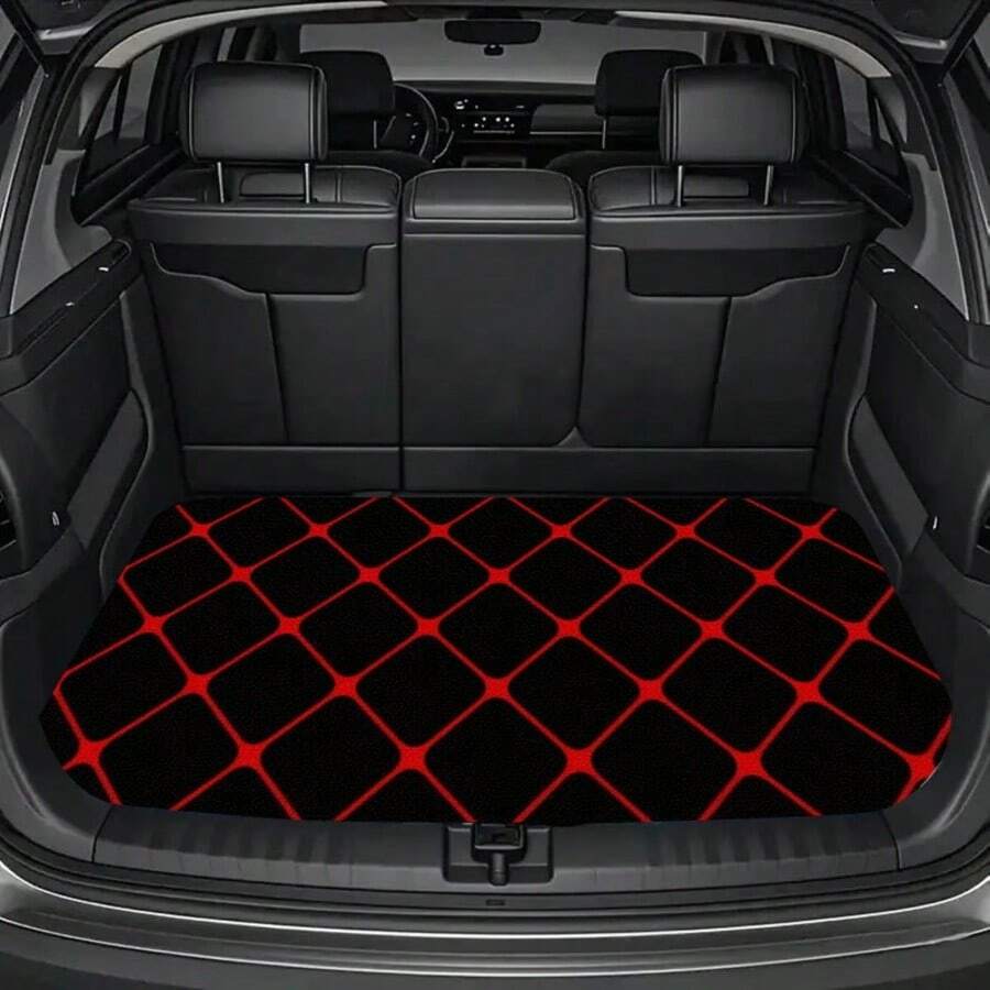 1pc Red & Black Plaid Pattern Cargo Liner - Polyester Material, Easy To Clean And Install, Universal Trunk Mat, And Practical For Daily Travel, Loading And Secure Cargo Storage, Car Trunk Accessories - Diamond Pattern Print - View 1