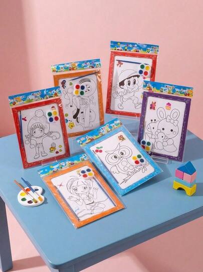 5/10件套水彩画套装，DIY涂色套装（1幅画，1支画笔，4种颜料），创意教育美术用品，返校季，学习用品