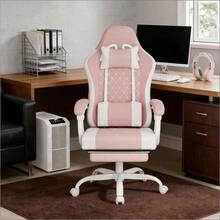 Comfortable Swivel Office Chair, Ergonomic Computer Chair, Massaging Gaming Chair (Office Chair Only) - Pink+White - View 5