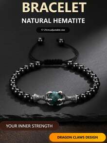 Vòng tay hạt đá Hematite móng rồng cho nam nữ, vòng đeo tay bện điều chỉnh được bằng đá Hematite 6mm, trang sức đá tự nhiên 10mm giúp chữa lành, tăng cường sức mạnh. - Nhiều màu - Xem 6