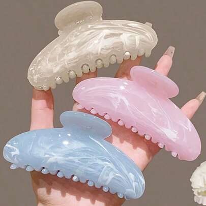 Elegant Curved Hair Claw Clips, Chic Marble Pattern Non-Slip Jaw Clips, Fashion Hair Accessory For Women, Perfect For Updos And Daily Sweet Looks Summer Outfits Hair Clips