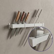 Suporte Espet/Faca/Grelha/Utens c 2 Ganchos Móveis 24cm para Cozinhas Churrasqueira Area Gourmet Pratico Organizador - Branco - Visão 1