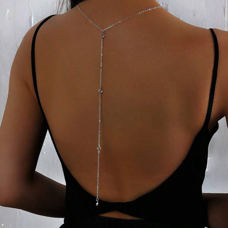 时尚简约蝴蝶吊坠性感后链项链配饰，女士 - 玻璃包邊 - 查看 1
