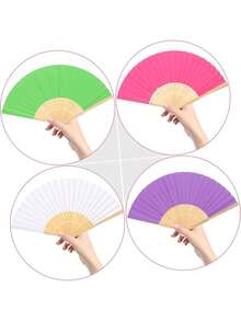 10pcs/Set Summer Essential Simple Paper Folding Fans, White And Colorful Styles, Portable Hand Held Fans Suitable For Weddings, Parties, Christening Ceremony Bride Gifts, DIY Decor And Photography Props,Festival,Accessories - Multicolor - View 6