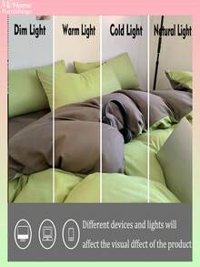 Juego de ropa de cama de 3 piezas en verde claro y gris oscuro, 1 funda nórdica y 2 fundas de almohada, textil para el hogar suave y cómodo, suave y amigable con la piel, disponible en varios colores, adecuado para dormitorio, decoración del hogar simple y de moda, juego de ropa de cama cómodo para el dormitorio, juego de moda, lavable a máquina, sin relleno - Verde Pastel - Ver 7