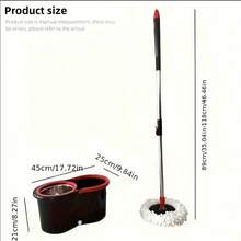 Spin Mop And Bucket Set With Wringer, 360° Rotating Mop System, Equipped With 3 Microfiber Replacement Mop Heads And A 61-Inch Extended Handle, Suitable For Efficient Cleaning In Homes, Offices And Dormitories. - 加厚黑紅色 - 查看 5