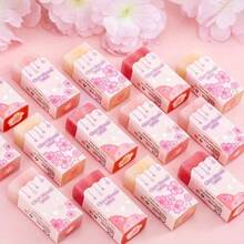 6pcs/Set Sakura Theme Erasers, Clean Without Residue, Assorted Floral Patterns - Stationery & School Supplies, Back To School Essential, Office Work Must-Have - Multiple Styles - View 6