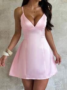 Vestido rosa de verano XINMEI, vestido mini con tirantes de mujer para moda, fiestas, vacaciones y playas, adecuado para citas, fiestas, festivales, playas, vacaciones, bodas y otras ocasiones - Rosa - Ver 4