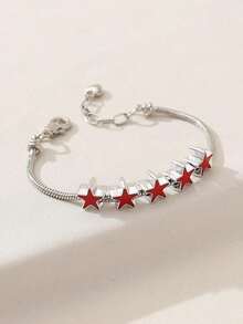 1pc Simple & Stylish Five-Pointed Star Shaped Personalized Chain Bracelet For Women, Suitable For Daily Wear - 黑色 - 查看 3