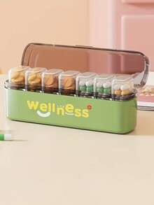 1pc Portable 4-Slot/7-Slot Weekly Pill Box With Lid, Dust-Proof Long Transparent Storage Box. Perfect For Outdoor, Travel Storage Of Pills, Vitamins And Medications (English Letters On Sticker Part Randomly Colored) - Multicolor - View 10
