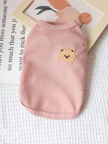 一件轻薄春夏泰迪熊刺绣宠物背心，适合小型/中型犬猫 - 藕粉色 - 查看 3