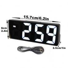 1pc LED Mirror Light Electronic Alarm Clock, Real-Time Temperature Display, Adjustable Brightness, Voice & Light Sensor - Black - View 8