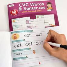 40 Pages CVC Words & Sentences Workbook – Learn To Read & Write Phonics Practice Book For Kids – Teacher Tutoring Homework Teaching Aids – Students Reading & Writing Practice – Classroom Learning Activity - Multicolor - View 3