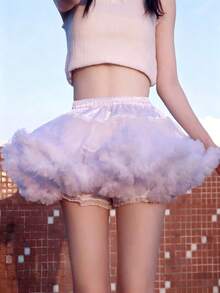 柔软蓬松的涤纶双层衬裙，轻盈精致的洛丽塔风格内衬裙，是洛丽塔和卡哇伊时尚的理想之选，适合日常穿着、摄影、派对、角色扮演、婚礼、表演以及情人节、母亲节、复活节、生日和节日的甜美装扮。 - 白色 - 查看 6