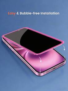 2片裝玫瑰粉發光防窺鋼化玻璃螢幕保護貼，適用於 iPhone 16 | 氣墊設計，易於安裝，發光效果，兼容手機殼，防窺防刮膜 | 兼容 17 Pro Max/17 Pro/17 Air/17/16 Pro Max/16 Pro/16 Plus/16/15 Pro Max/15 Pro/15 Plus/15/14/13/12 | 春季假期日常辦公手機配件禮物 - 黑色 - 查看 7